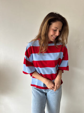 Blue red striped top