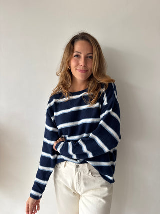 Navy striped knot back knit