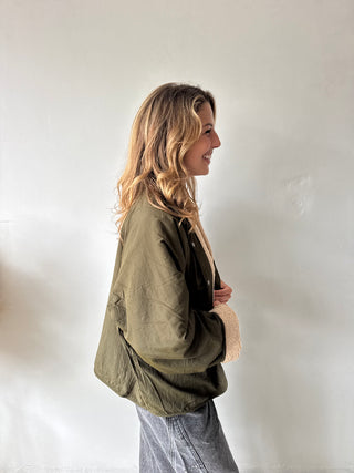 Kaki detail beige reversible jacket