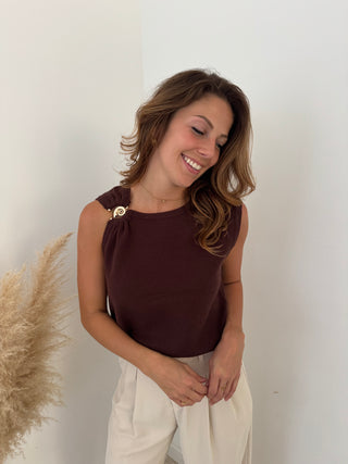 Gold detail brown top
