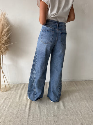 Blue embroidered jeans