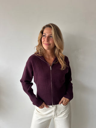 Burgundy zipper knit