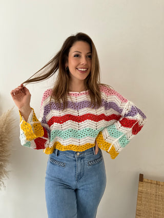 Colorful crochet long sleeves top