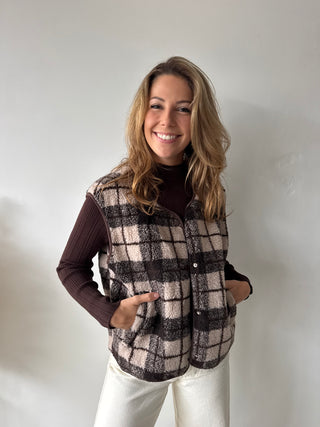Brown beige checked vest