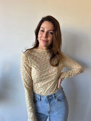 Yellow flowered long sleeve top