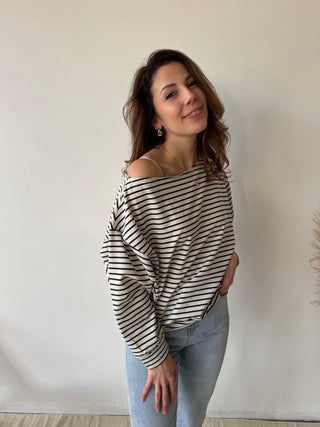 Navy stripes asymmetric top