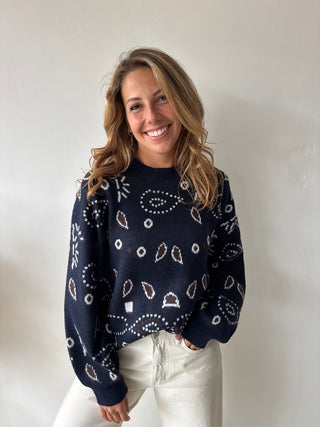 Navy patterned scarf knit