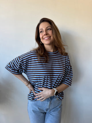 Blue brown striped t-shirt