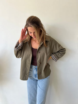 Kaki checked trench jacket