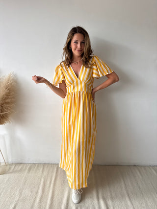 Yellow striped maxi dress