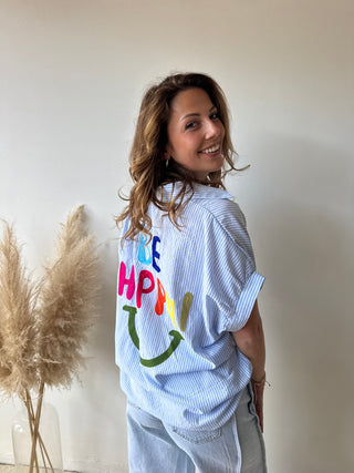 Be happy blue striped shirt