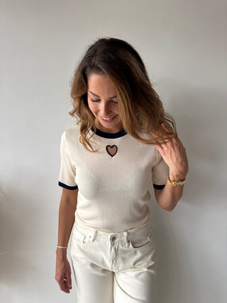 Heart detail beige top