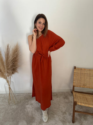 Terracotta one sleeve tetra dress