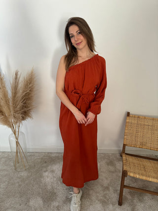 Terracotta one sleeve tetra dress