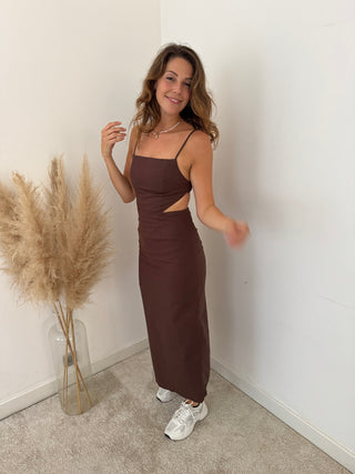 Cut out linen brown dress