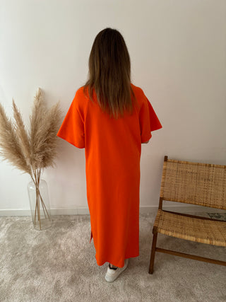 Orange split sweater dress