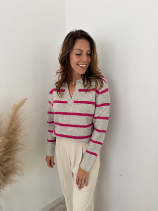 Pink grey striped knit