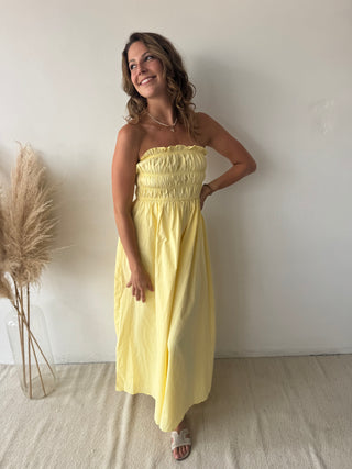 Yellow strapless dress
