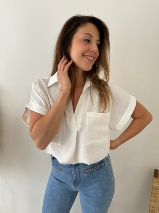 White pocket blouse