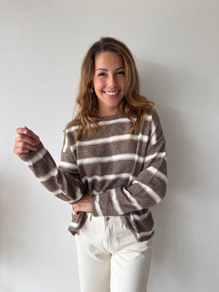 Taupe white knot back knit