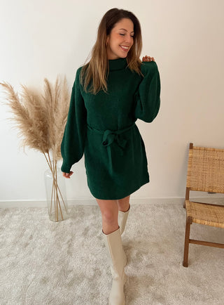 Green turtleneck sweater dress