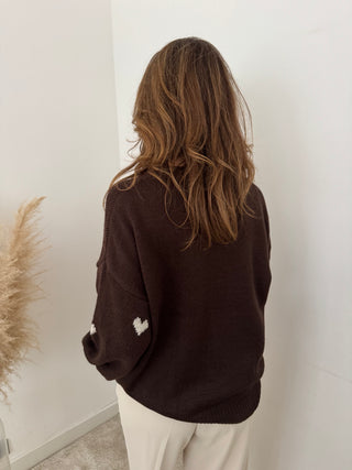 White hearts brown knit