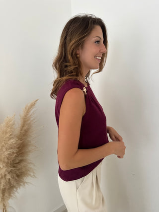 Gold detail burgundy top