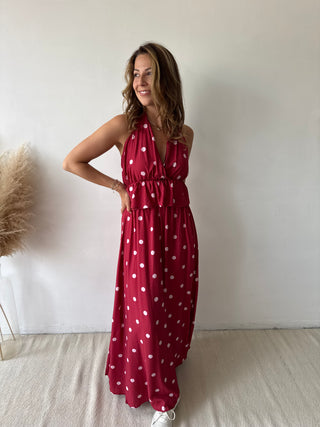 Burgundy polka dots set