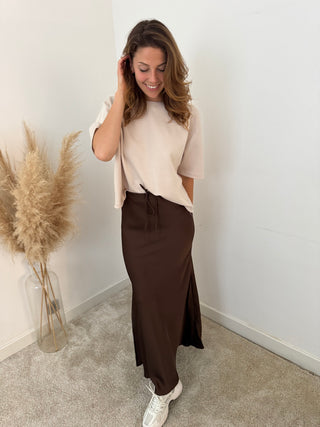 Brown silk maxi skirt