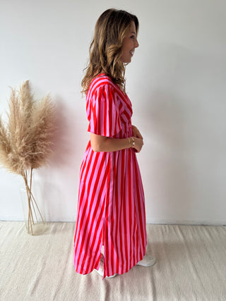 Pink fuchsia striped maxi dress