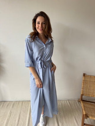 Blue striped maxi dress