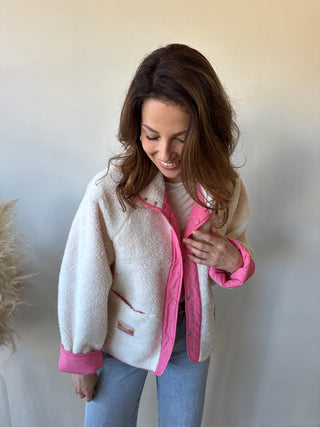 Pink reversible teddy jacket