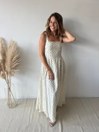 Ecru polka dot maxi dress