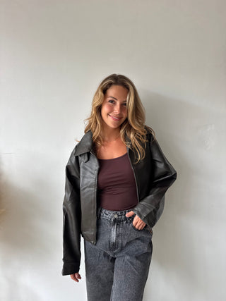 Coffee leather jacket