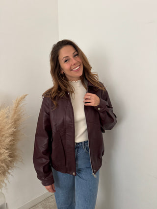 Burgundy faux leather jacket