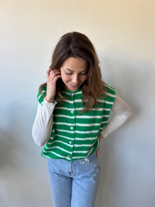 Green striped button knit