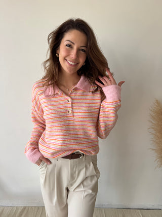 Pink orange soft polo knit