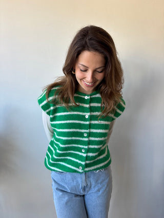 Green striped button knit