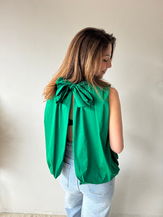 Green open back bow top