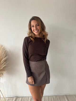Brown checked skort