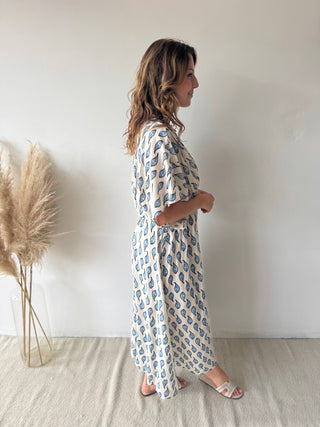 Blue leaves maxi dress