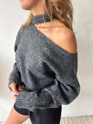 Dark grey cut out knit