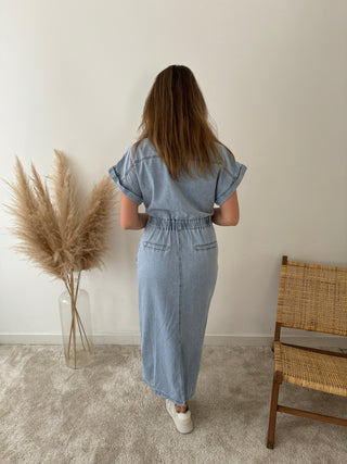 Blue denim maxi dress