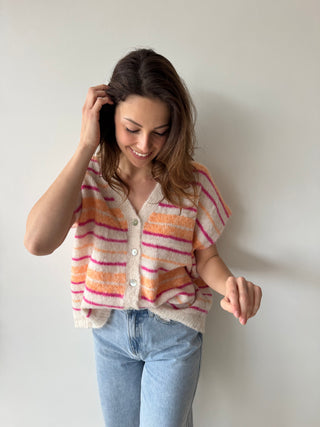 Orange pink button knit