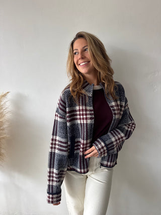 Burgundy blue soft cardigan