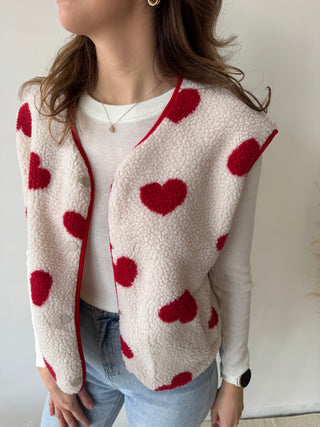 Red hearts beige bodywarmer