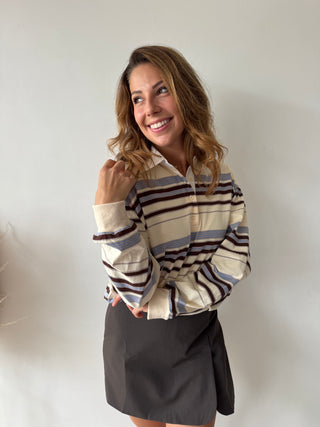 Brown grey striped polo