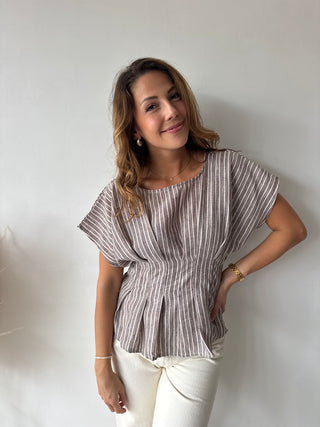 Brown striped peplum top