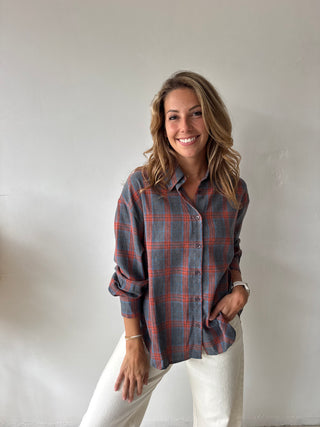 Grey orange checked shirt