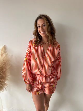 Orange striped lemon comfy set